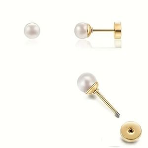 Mini Stud Earrings Stainless Steel Gold  Jewelry Embellished With Fresh pearl
